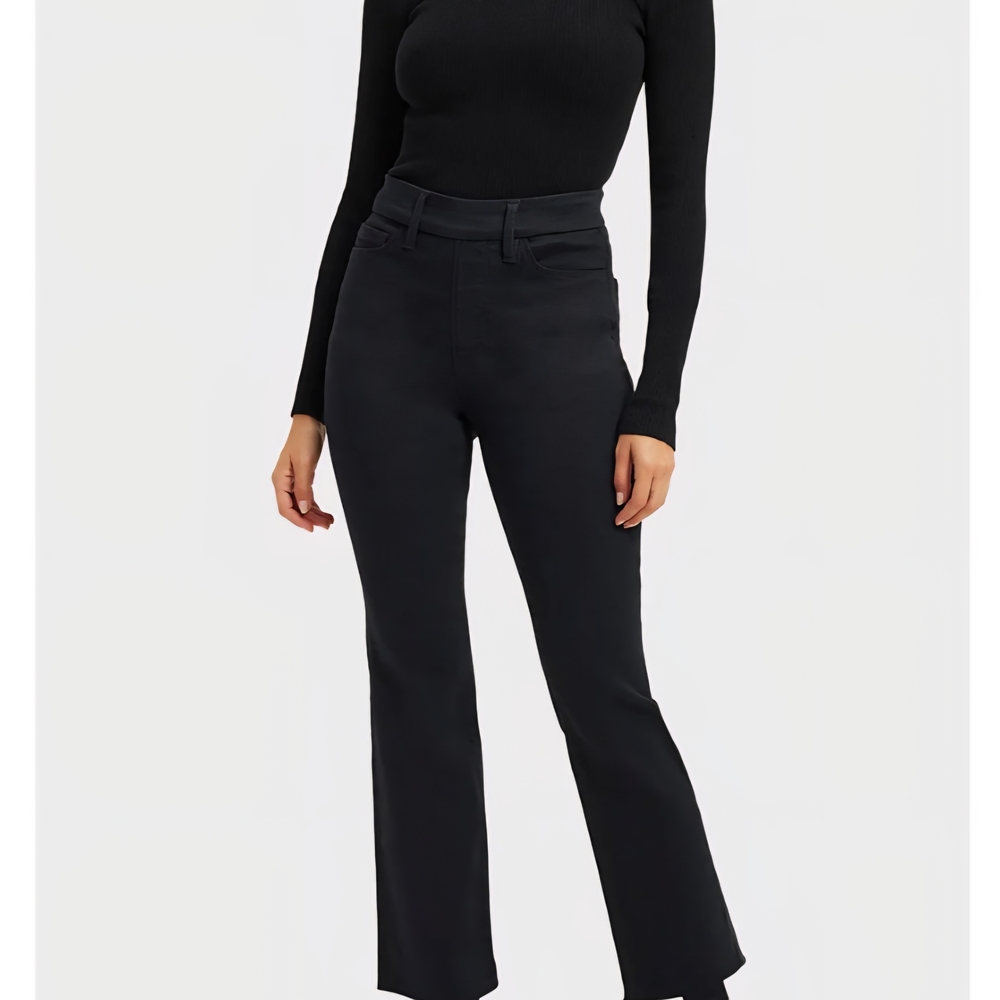 NWT Good American Black Power Stretch Pull-On Straight Leg Jeans